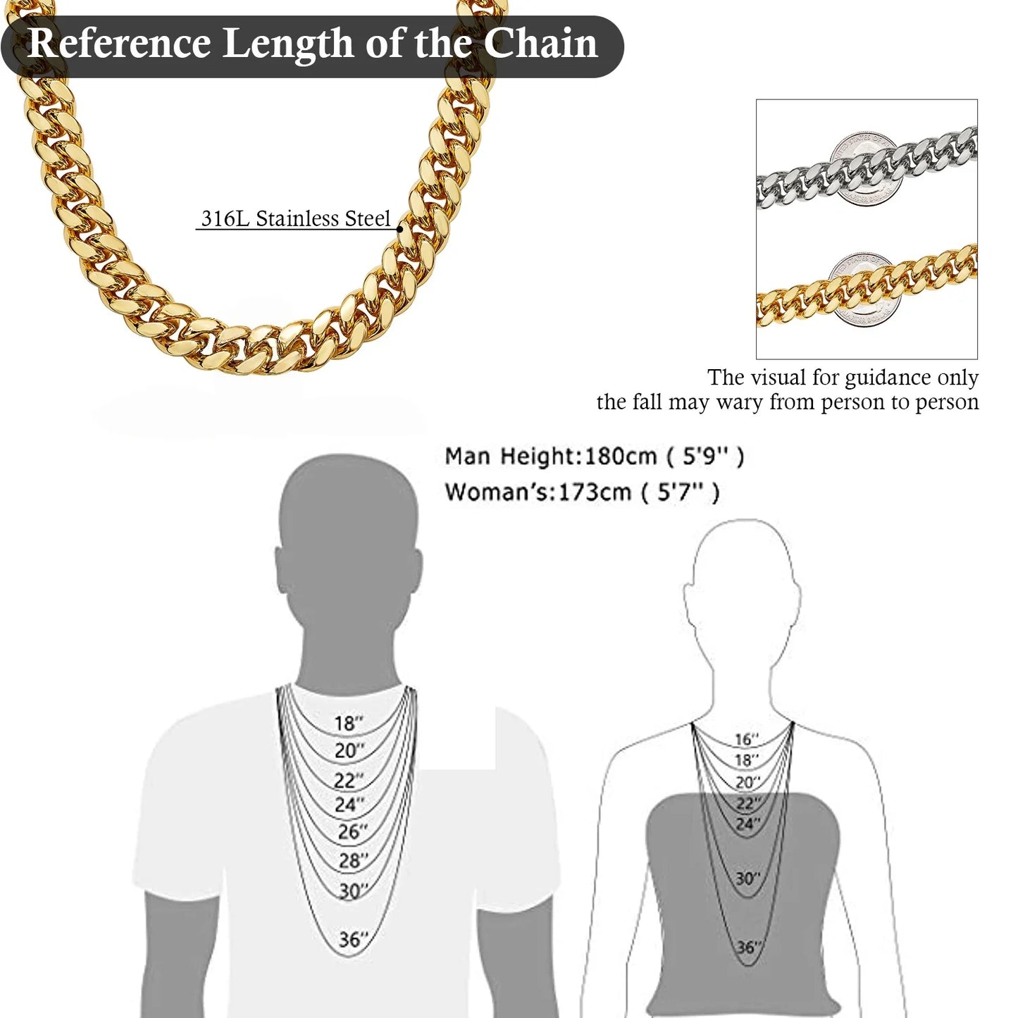 14-22mm Hip Hop Bling Rose Gold Color 316L Stainless Steel Dense Cuban Miami Link Chain Necklaces for Unisex Rapper Jewelry(1PC)