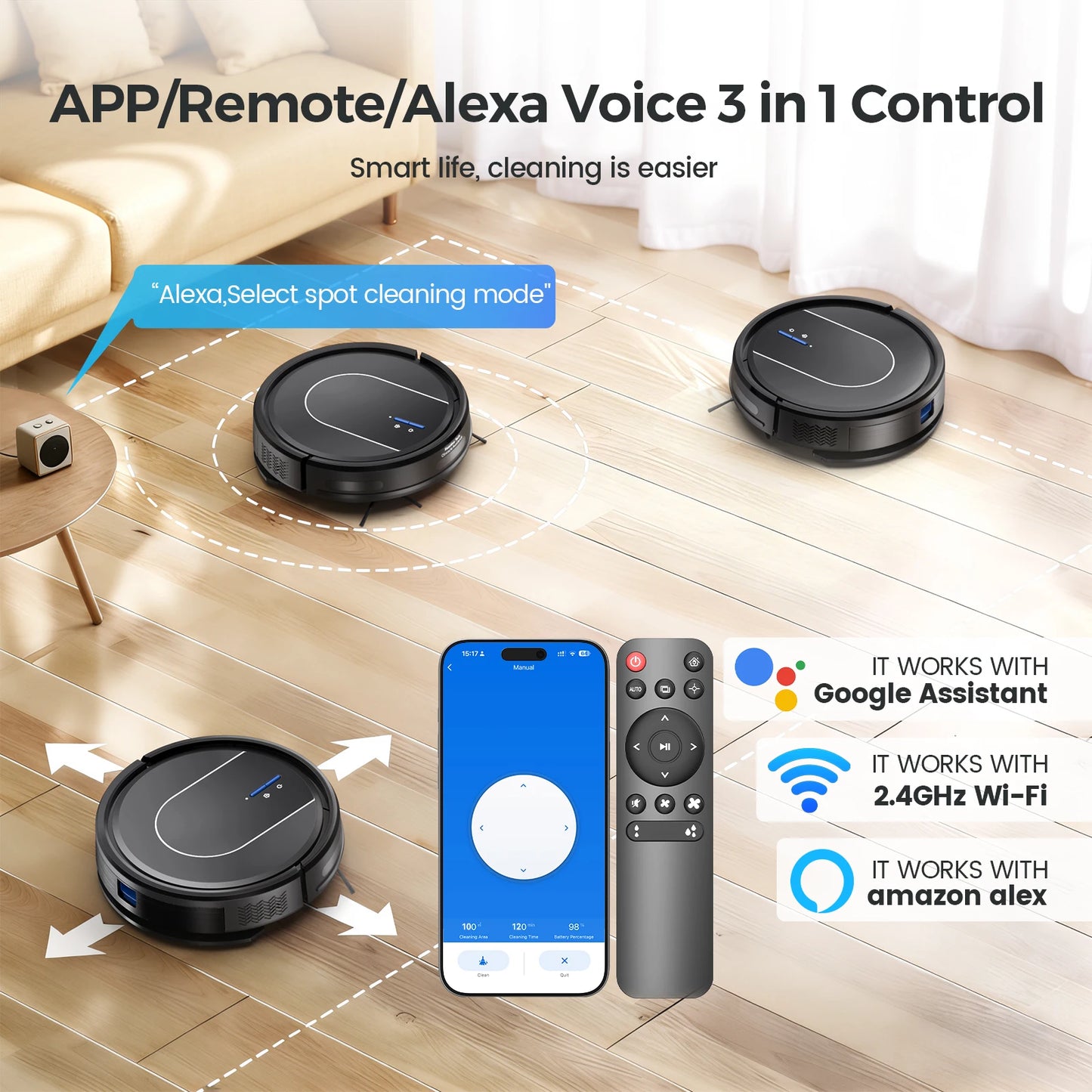INSE 3in1 Robot Vacuum Cleaner With Auto Return Charging Alexa