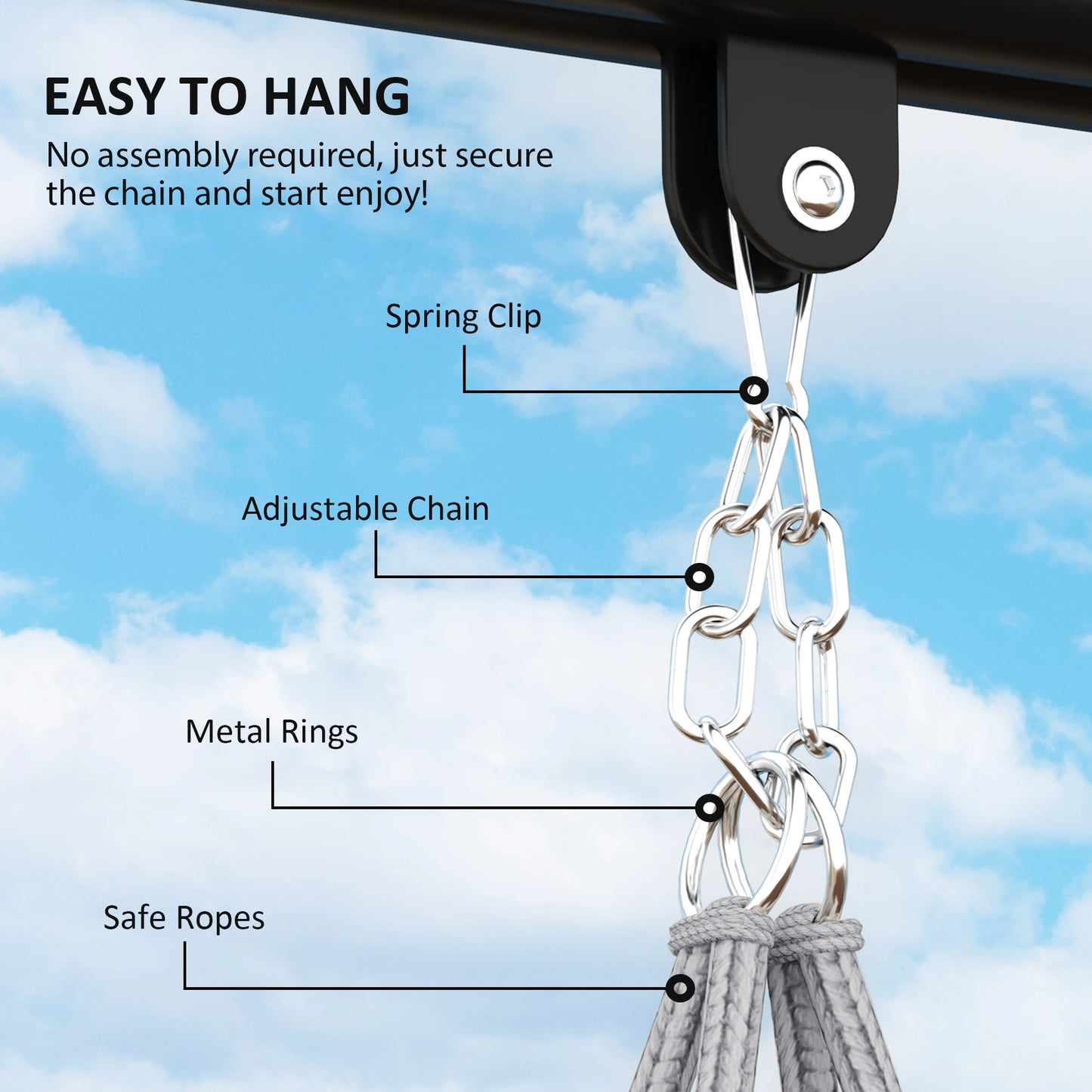 None Gray Outdoor Hanging Hammock Chair With Macrame Cushion