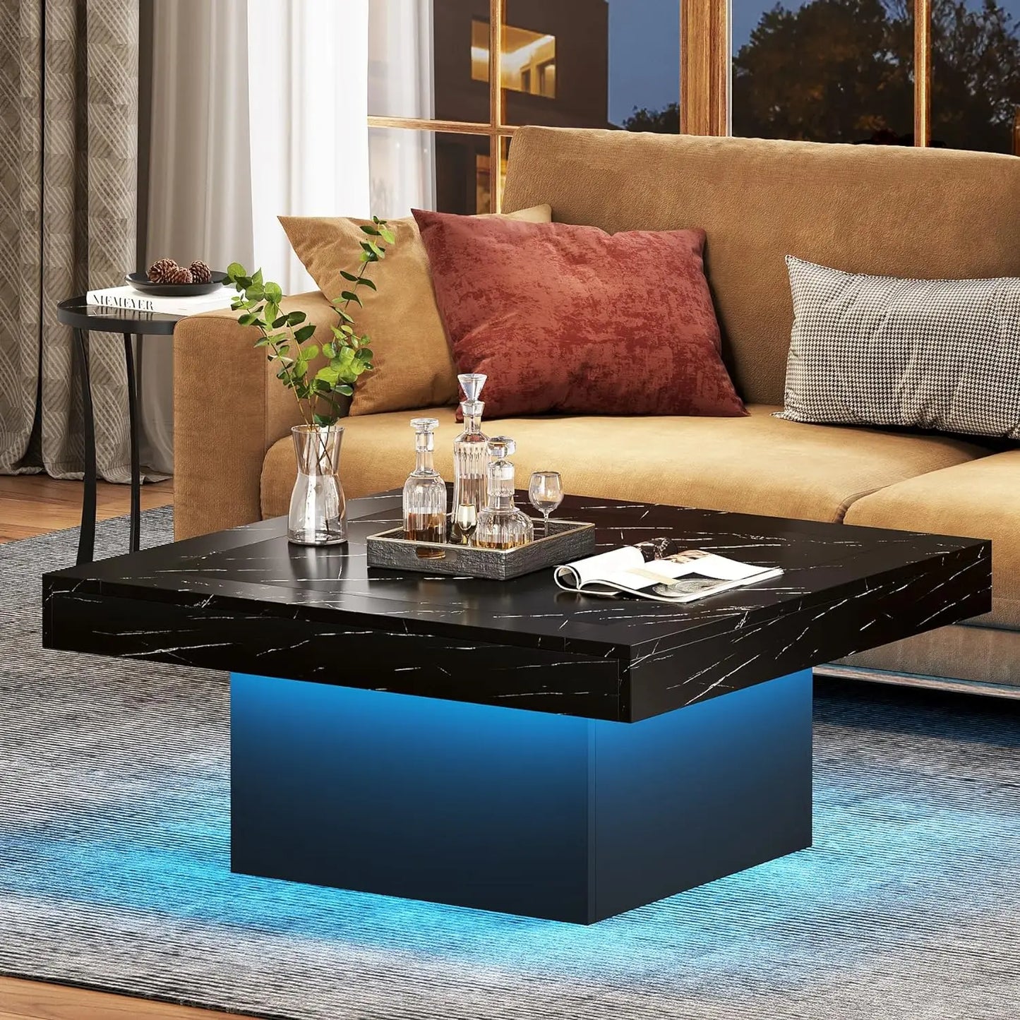 Tribesigns LED Square Coffee Table Low Profile Engineered Wood