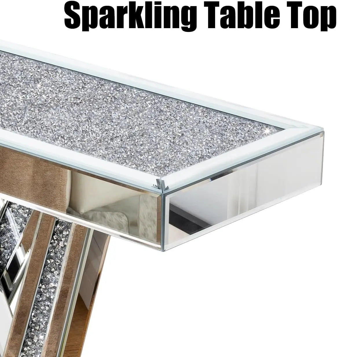 Mirrored Console Table With Crystal Accents Modern Glam Design