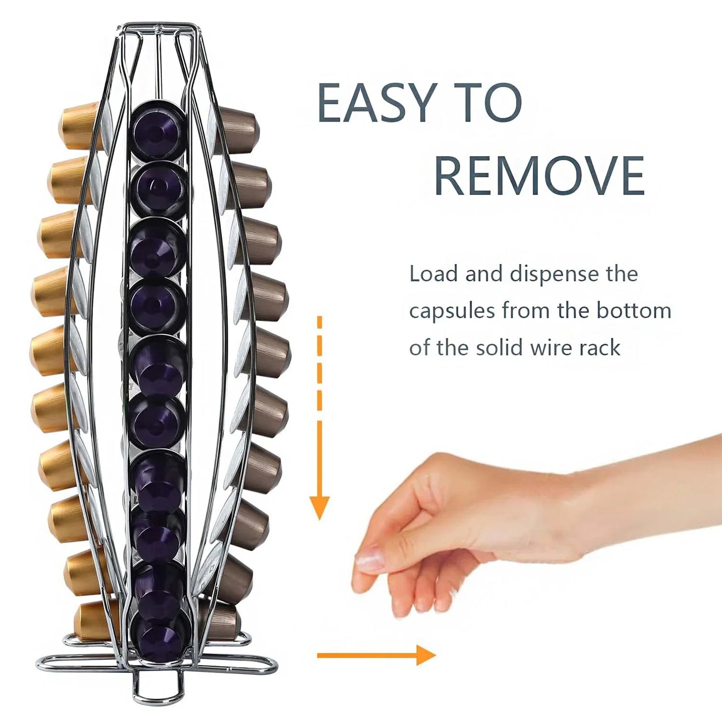 Lorena Rotating Coffee Pod Holder 40 Capsules Capacity Metal Coffee Capsule Storage Rack Stand Organizer Chrome Plated Coffee Pod Dispenser For Nespresso Capsules Kitchen Counter Coffee Station Accessories