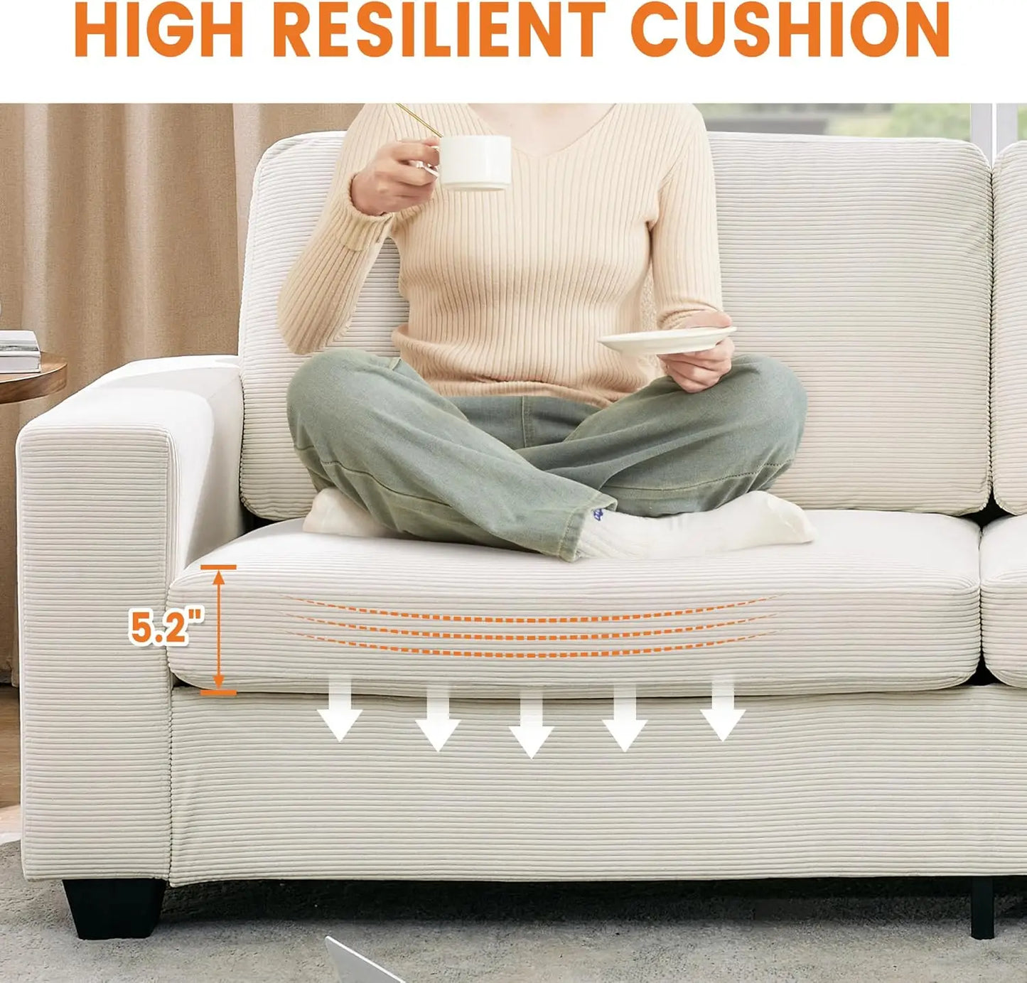 HobbyLane Modern Deep-Seat Sofa With Wide Armrests Removable Washable Cover