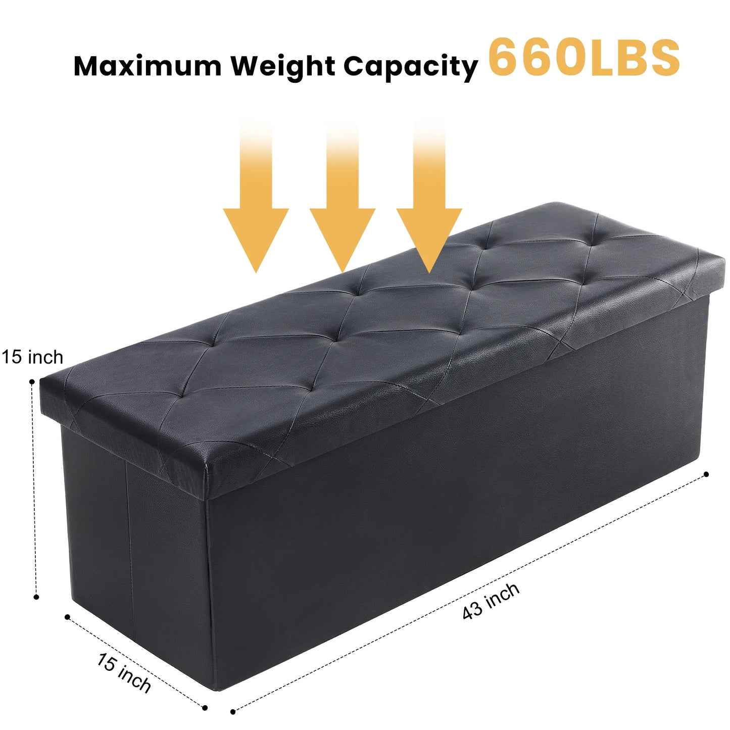 JHK Leather Folding Ottoman Storage Footstool Toy Box