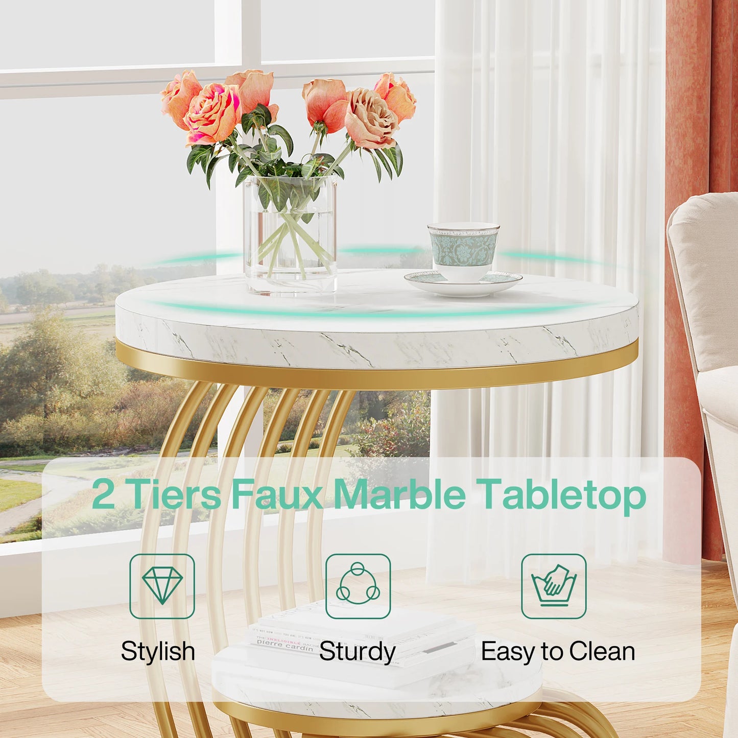 Tribesigns Round End Table With Storage Shelf Modern Nightstand