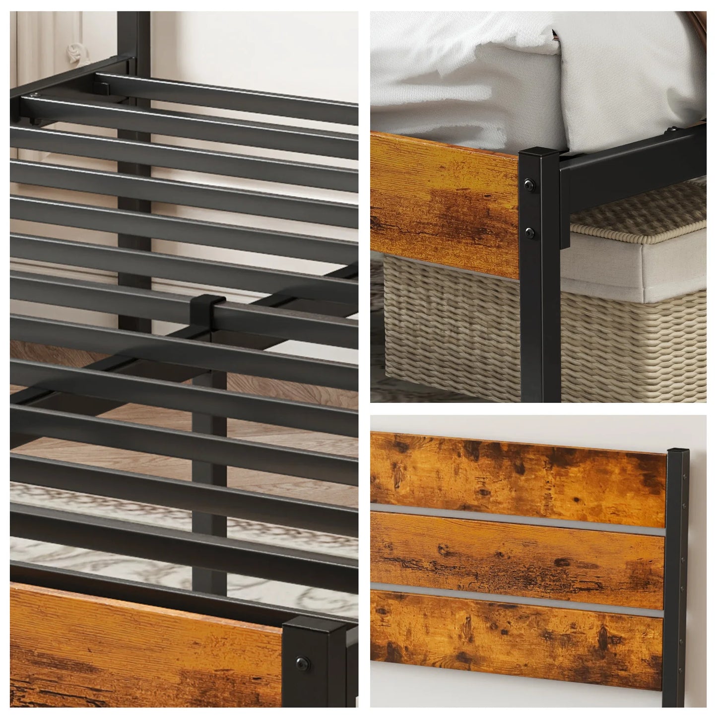 JHK Queen Metal Platform Bed Frame With Wood Slats
