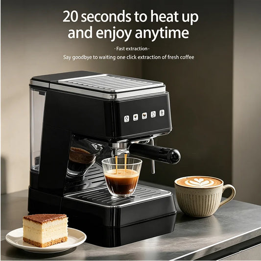 20 Bar Pressure Espresso Coffee Machine 20s Fast Heat Auto Extraction Milk Frother Home Barista Coffee Maker 1.5L Water Tank