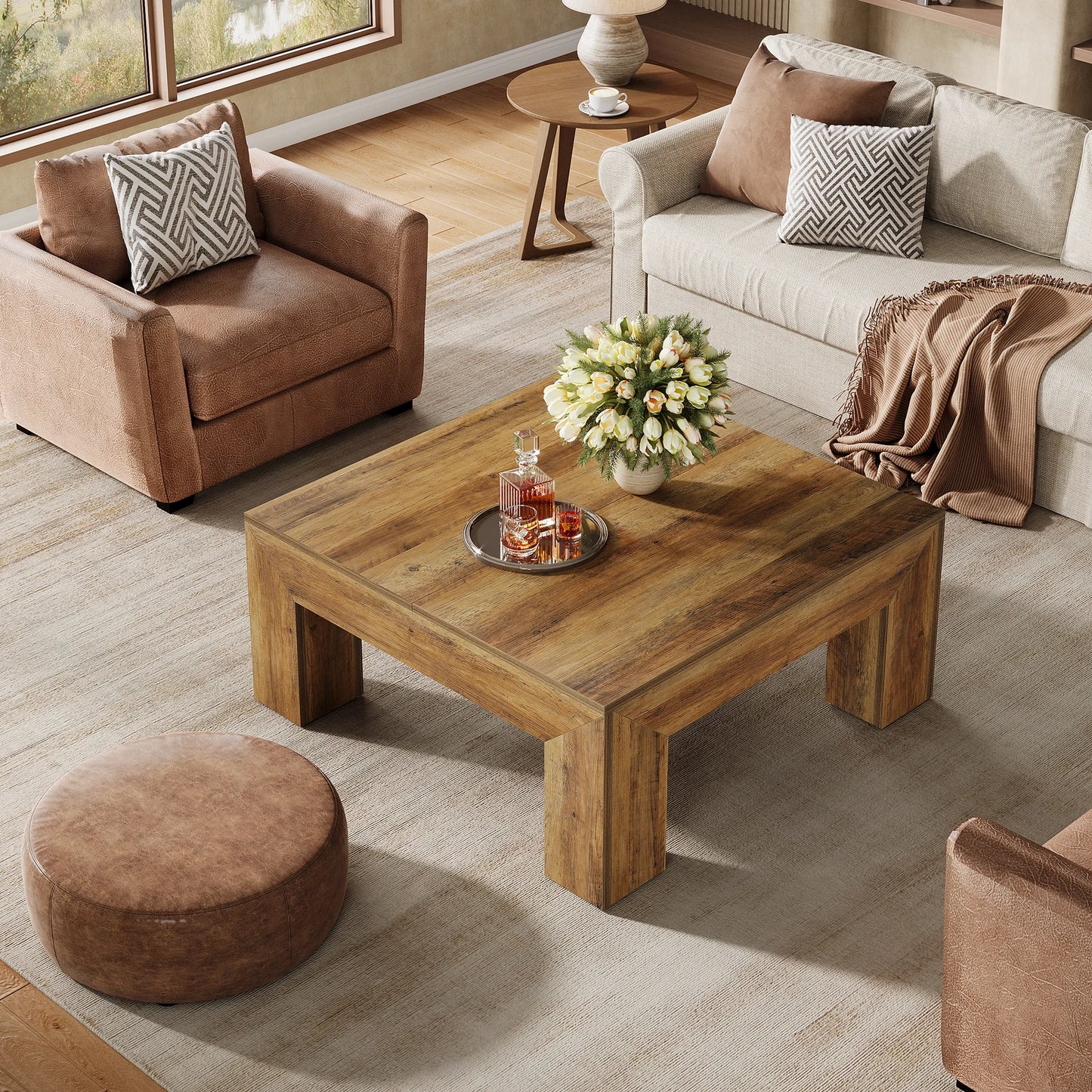 Tribesigns Farmhouse Coffee Table With Sturdy Wooden Legs