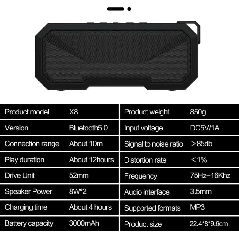 Portable Bluetooth Speaker Wireless LED Flash Light TWS Bass Stereo IPX7 Waterproof Loudspeaker FM Radio 12 Hours Playtime Subwoofer Outdoor Boombox for Pool Beach Party Camping Travel Smartphone Compatible