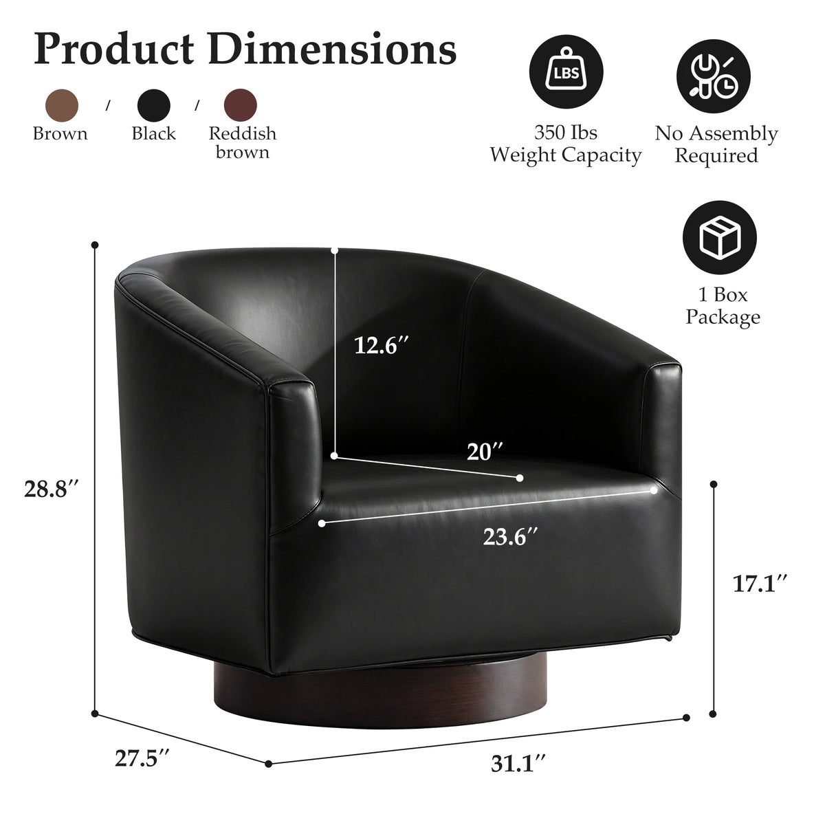 KERDOM Barrel Accent Chair, Modern Round Linen Arm Chair for Living Room, Bedroom, Comfy Club Reading Chairs for Adults, Black