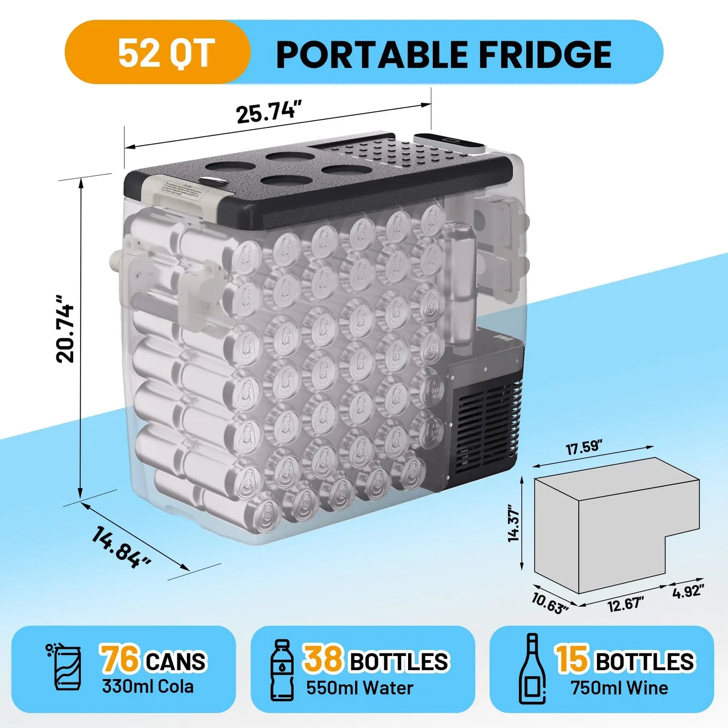 HiMISS 53QT Portable 12V Electric Car Cooler Freezer