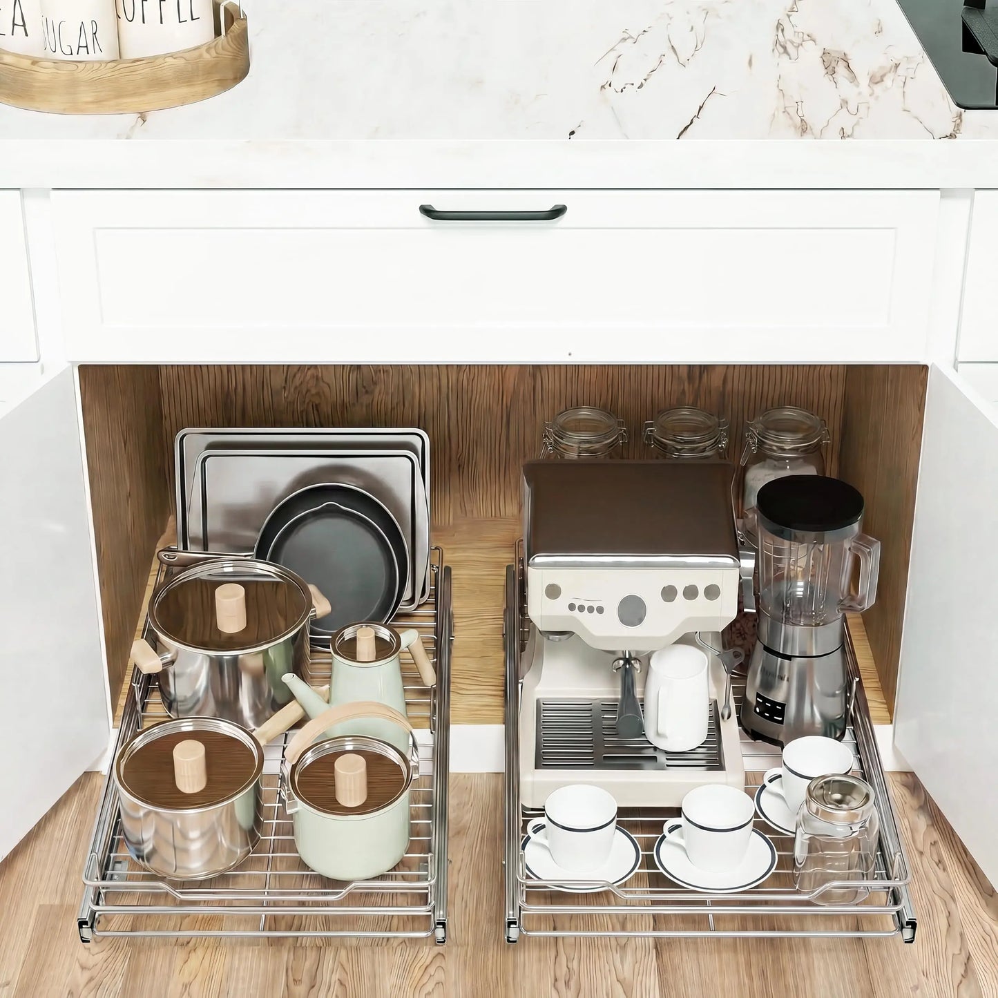 Pull Out Cabinet Organizer, Heavy Duty  Full Extension Slide Out Kitchen Organizers and Storage Roll Out Shelf Drawer for Pots Pans Under Sink Cabinet Organizers