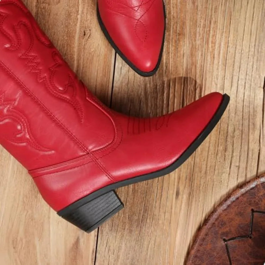 Women's Cowboy Boots Pull On Cowgirl Mid Calf Western Boots