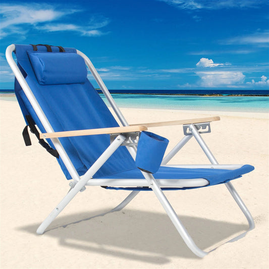 Portable Beach Chair With Adjustable Headrest Foldable Outdoor Camping