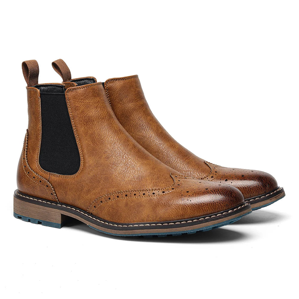 Hecrafted Men's Ankle Boots Metal Decoration Comfortable Zip Up