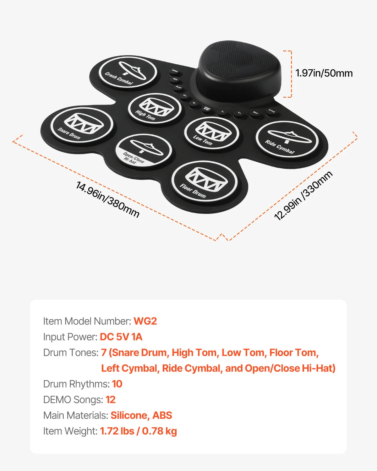SucceBuy 7 Pad Roll Up Electronic Drum Set For Kids
