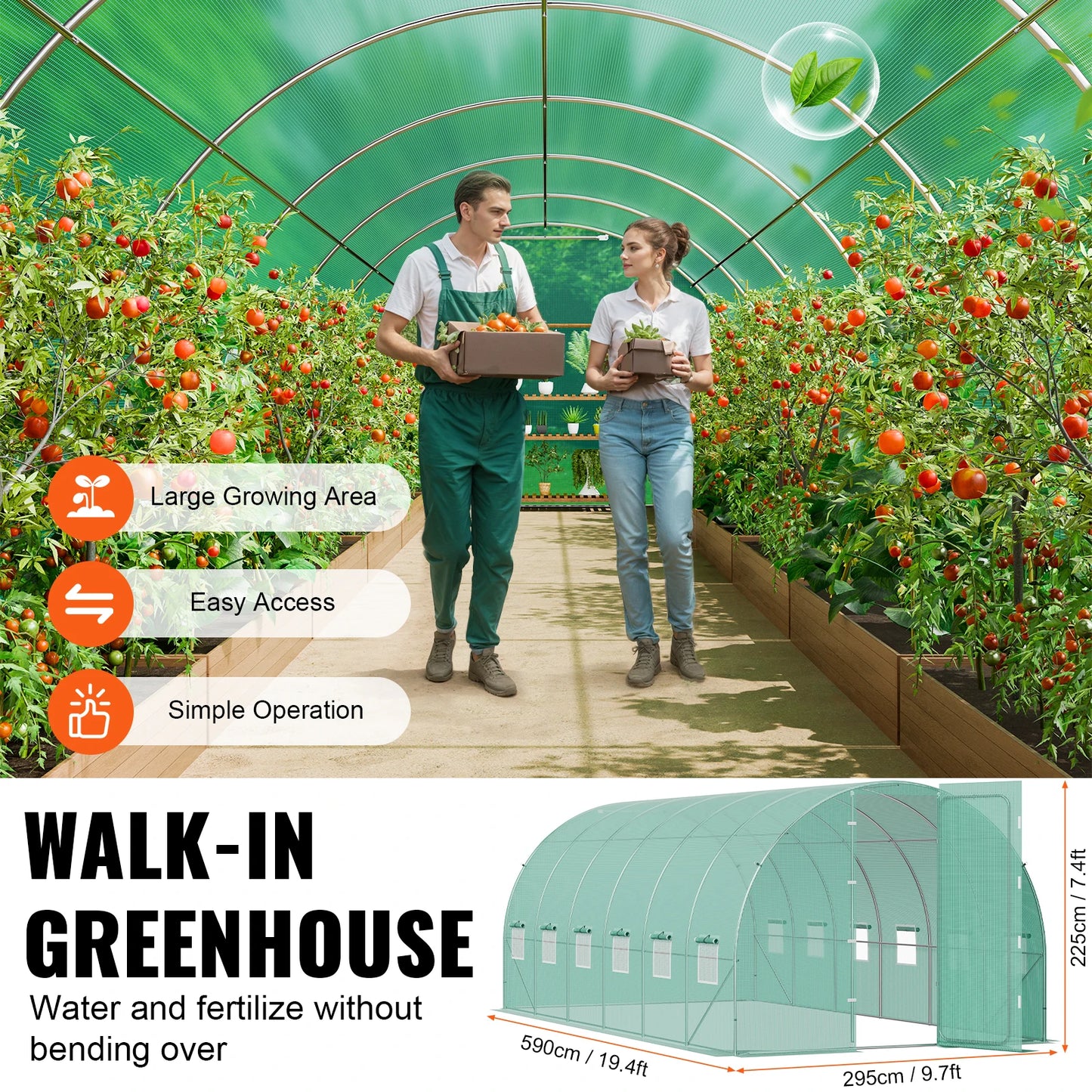 SucceBuy Walk-In Tunnel Greenhouse With Galvanized Steel Frame Outdoor