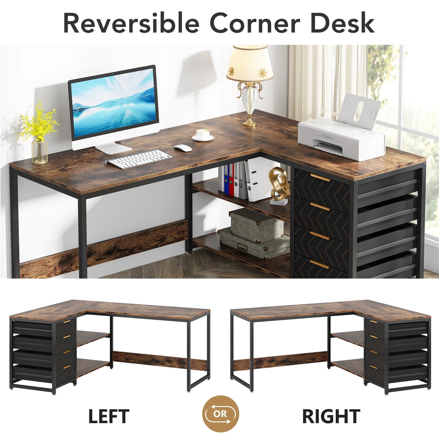 Tribesigns 59 Inch L Shaped Computer Desk With Storage