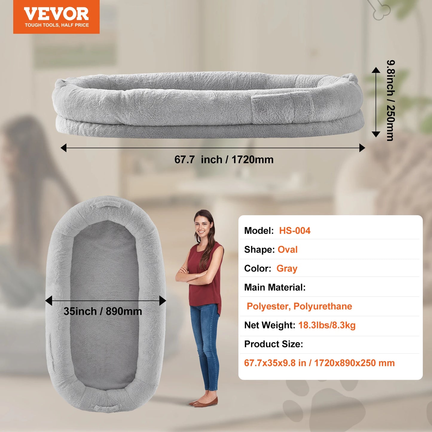 SucceBuy Human Dog Bed With Washable Faux Rabbit Fur Cover Orthopedic Foam