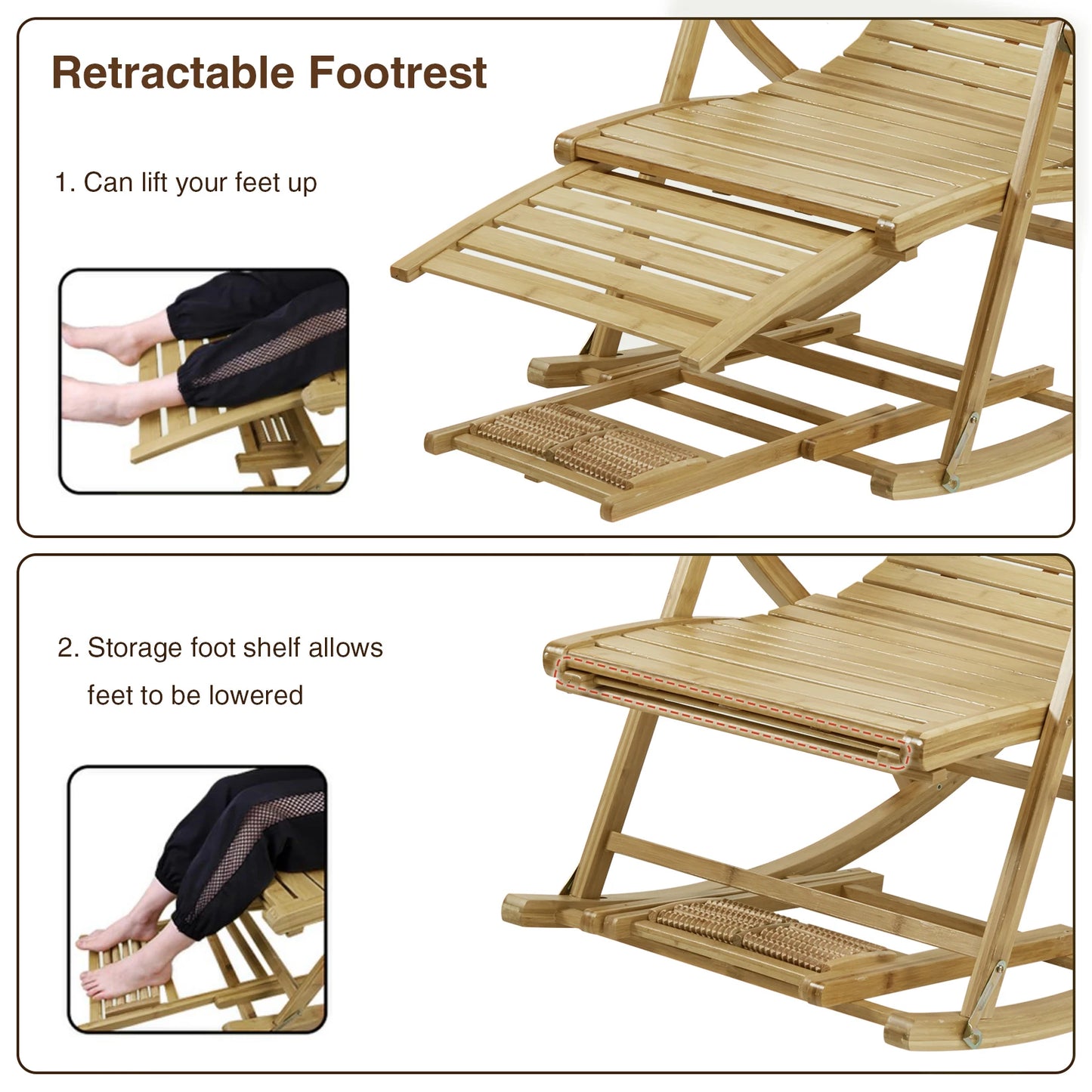 Folding Bamboo Rocking Chair for Indoor Outdoor Living