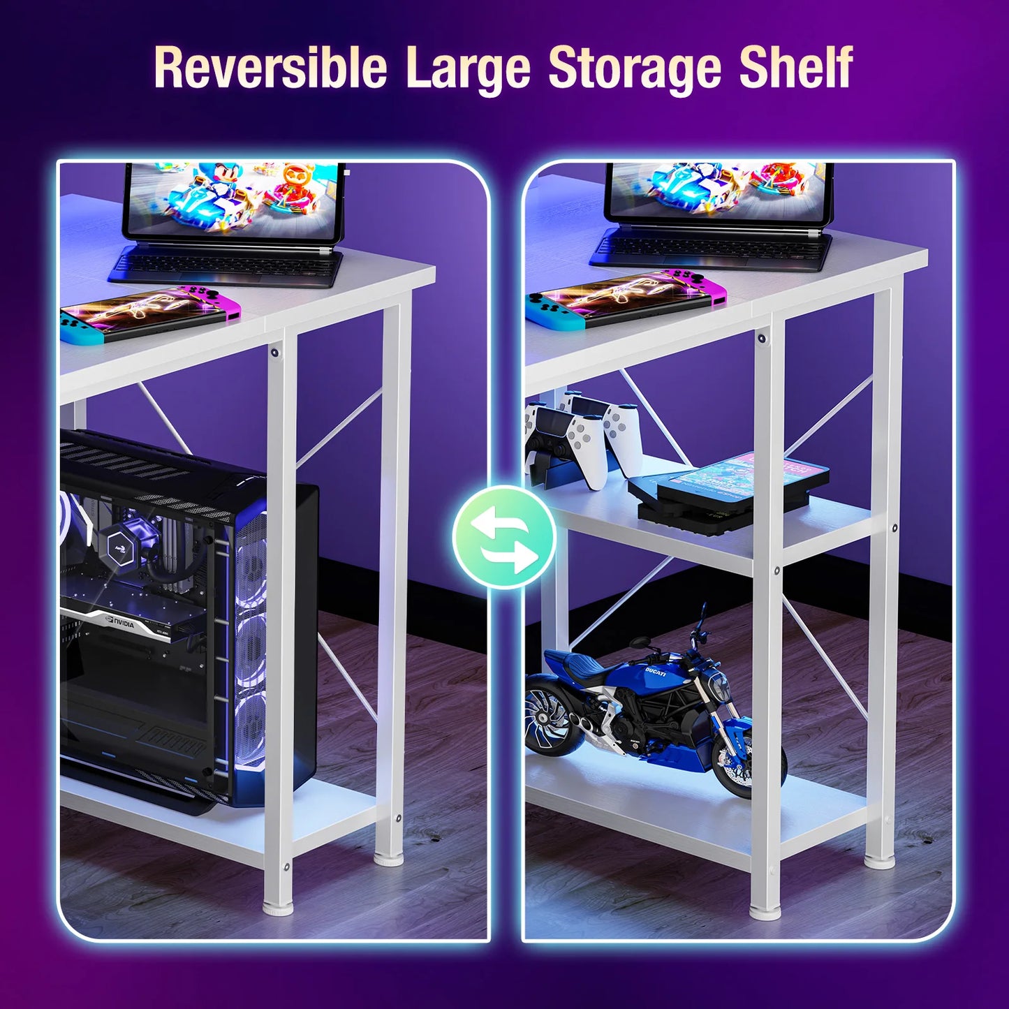 JHK 48 Inch Computer Desk With Shelves And Power Outlets