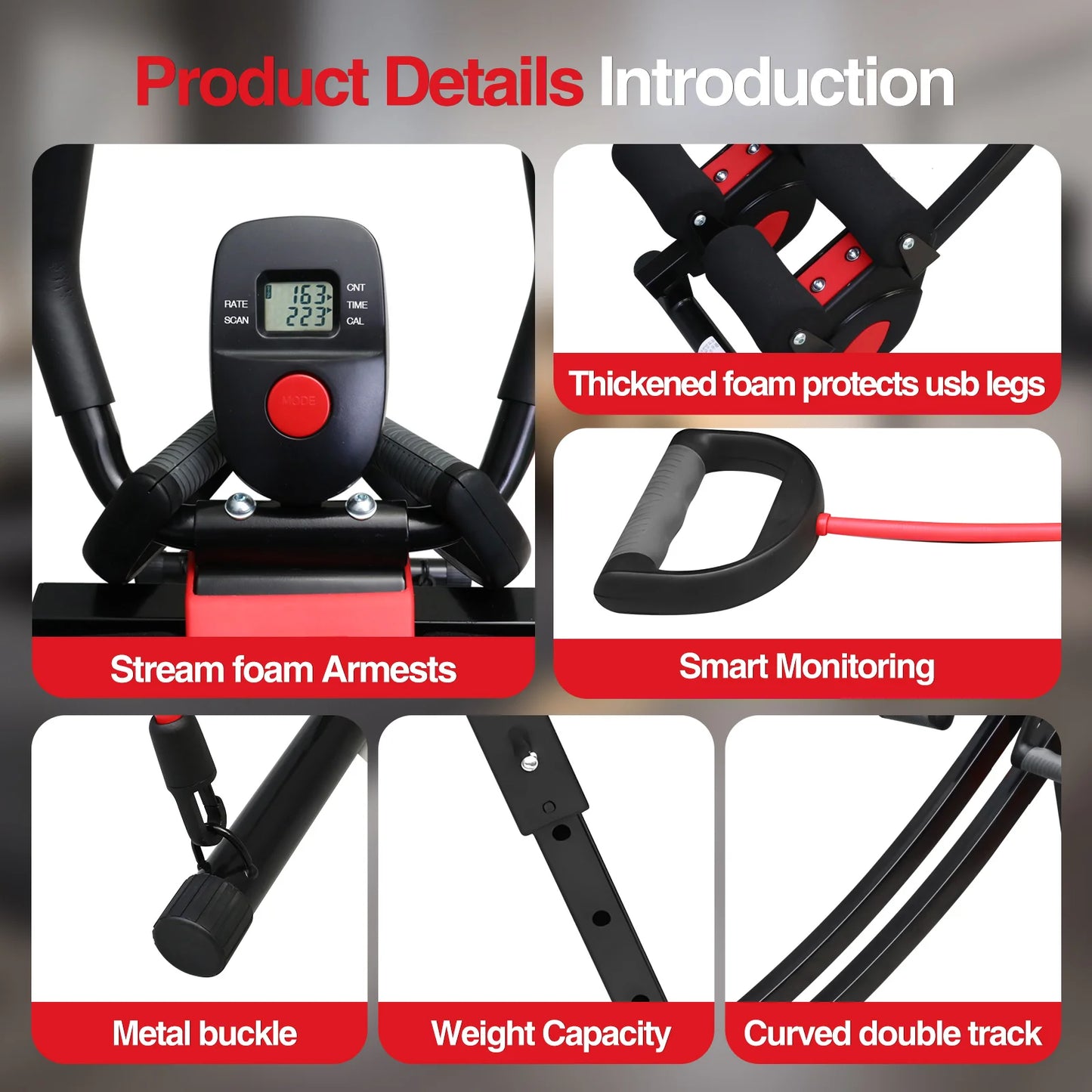 Foldable Adjustable Ab Trainer With Resistance Bands And Lcd