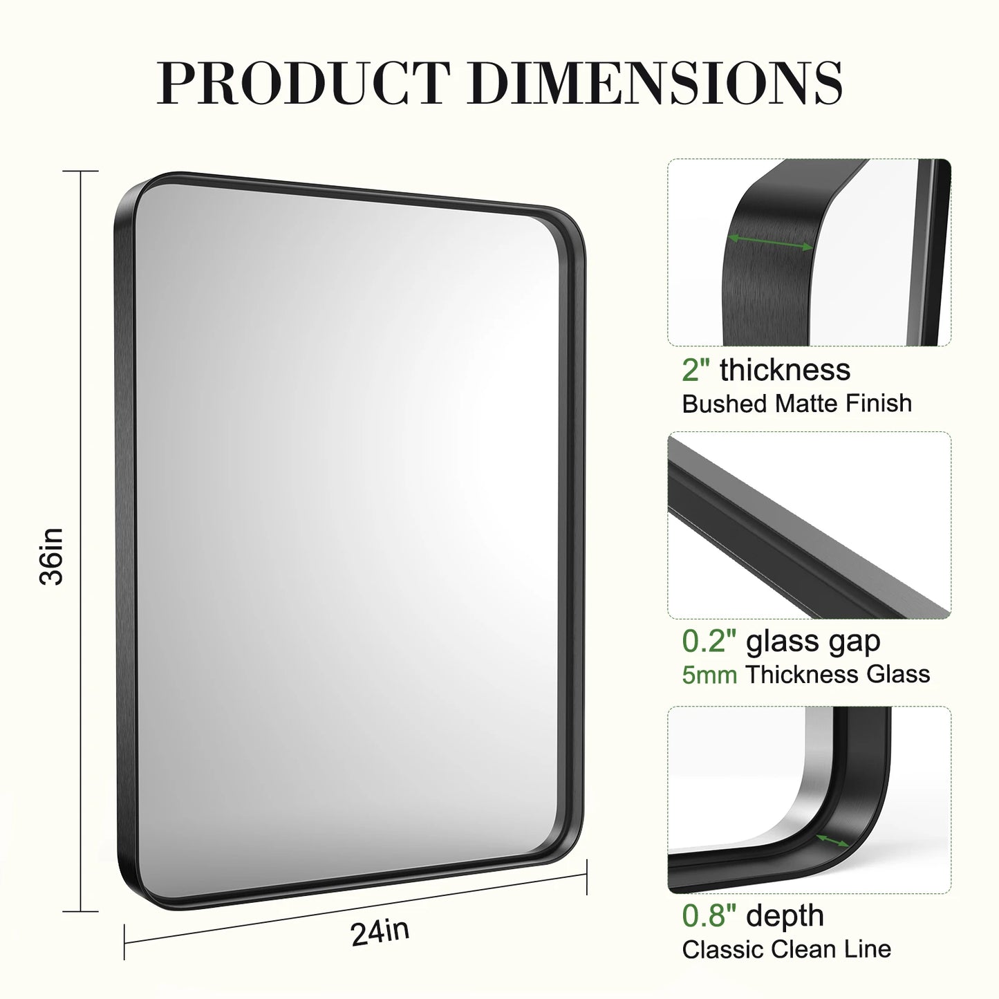 JHK Modern Vanity Mirror With Matte Metal Frame Wall Mount