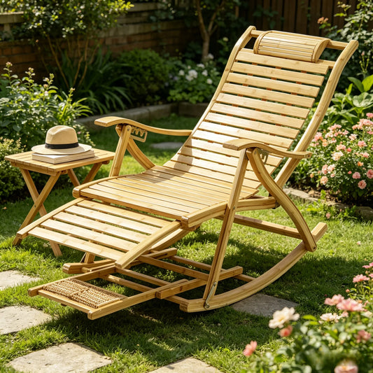 Folding Bamboo Rocking Chair for Indoor Outdoor Living