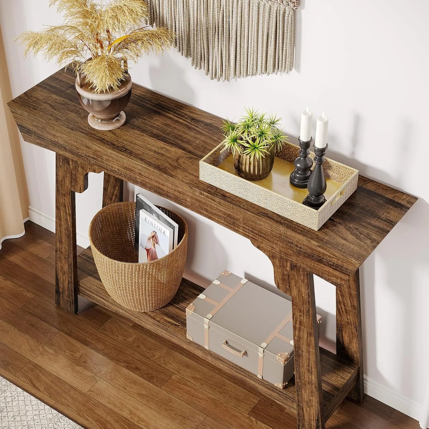 Little Tree Farmhouse Console Table With Storage Two Tier Entryway