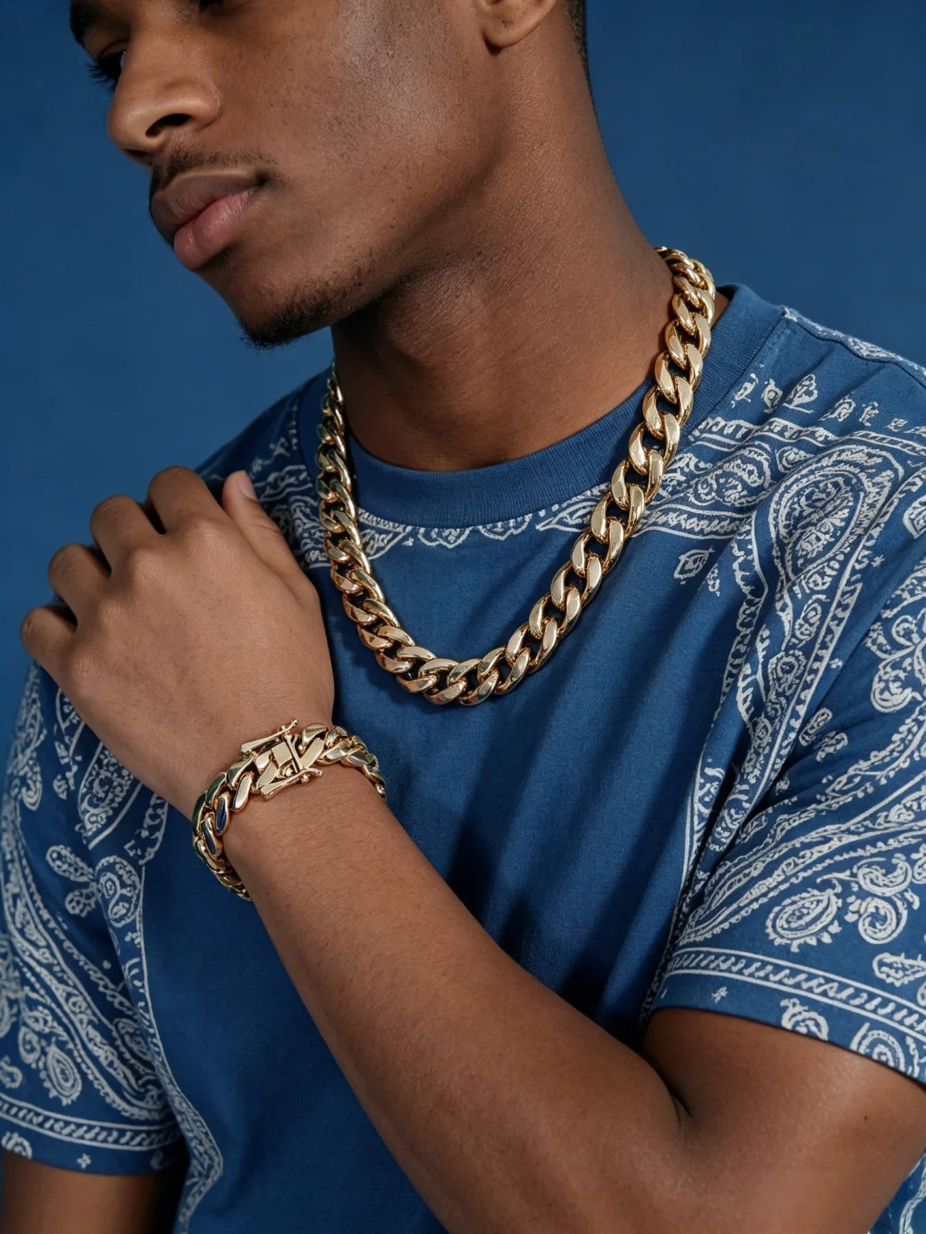 8-22mm Hip Hop Bling Gold Color Stainless Steel  Cuban Miami Link Chain Necklaces for 18k Gold-plated Men Rapper Jewelry(1PC)