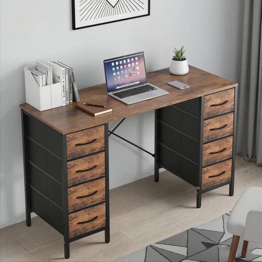 JHK Office Desk With 8 Fabric Drawers And X-Shaped Reinforcement
