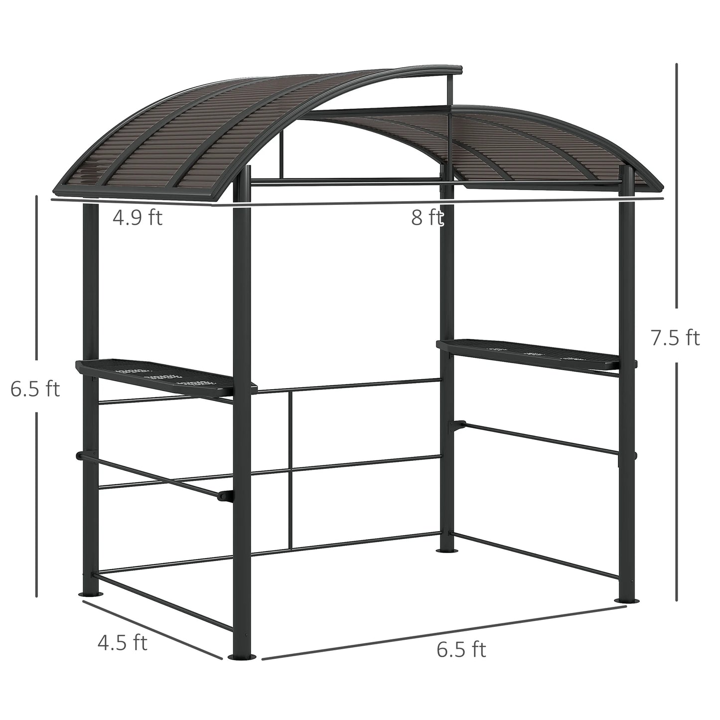 8' X 5' Outdoor Grill Gazebo Bbq Canopy with Vented Pc Roof, Side Shelves
