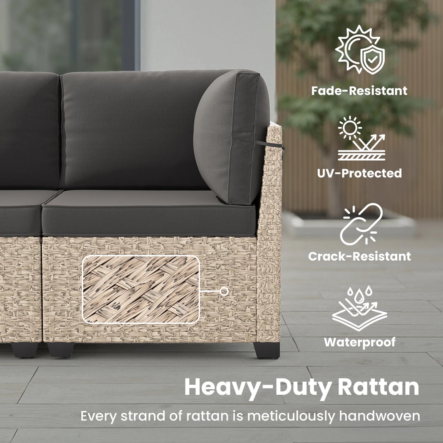 Outdoor Rattan Patio Furniture Set With Glass Table All Weather