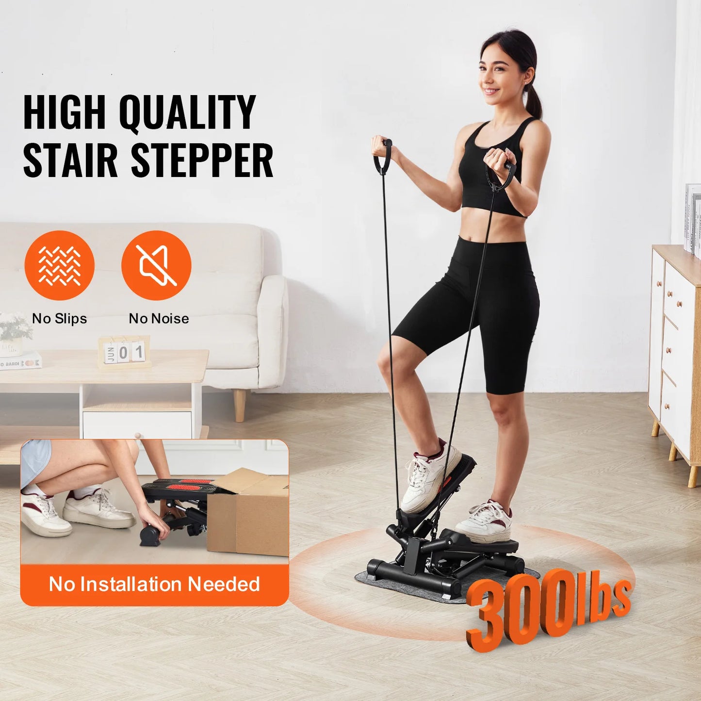 VEVOR Stair Stepper for Exercise at Home Hydraulic Fitness Twist Stepper with Resistance Bands LCD Monitor 330 LBS Capacity