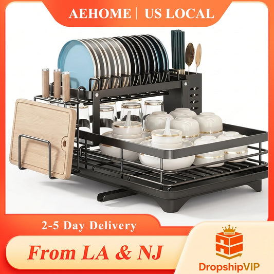 AEHOME Expandable 2 Tier Metal Dish Drying Rack