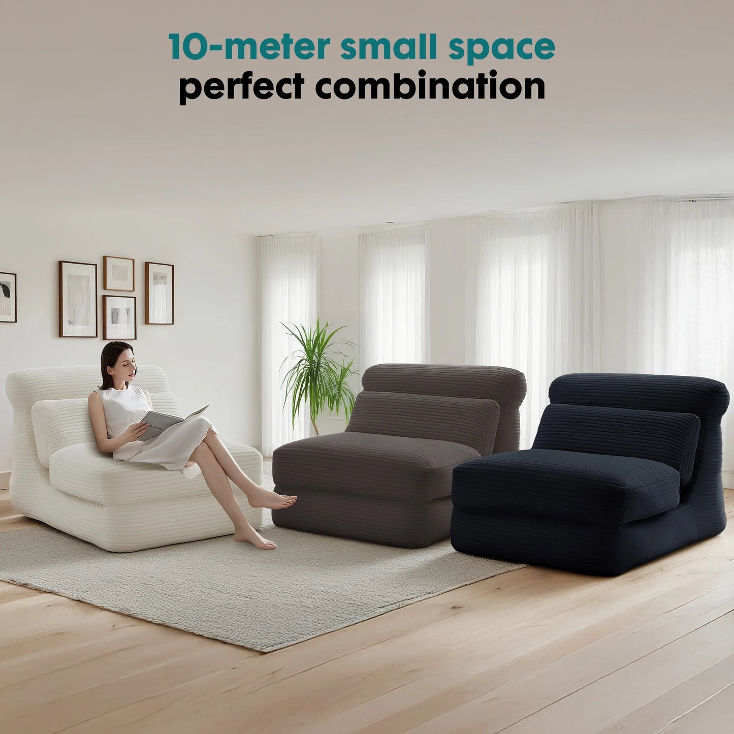 JHK Corduroy Ergonomic Folding Sofa Bed With Lumbar Support