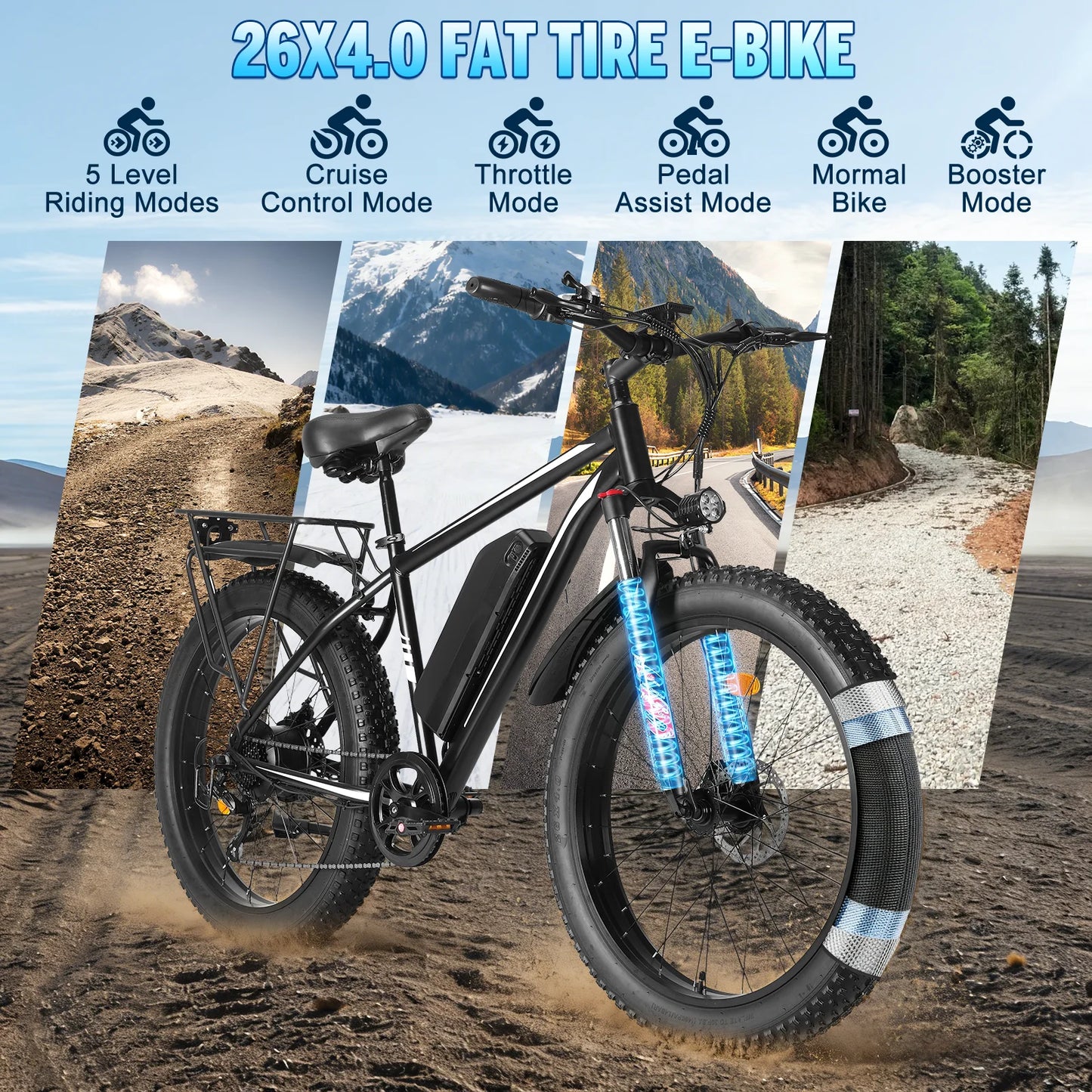 Obx 1500W Electric Bicycle With Fat Tire And 48V Battery