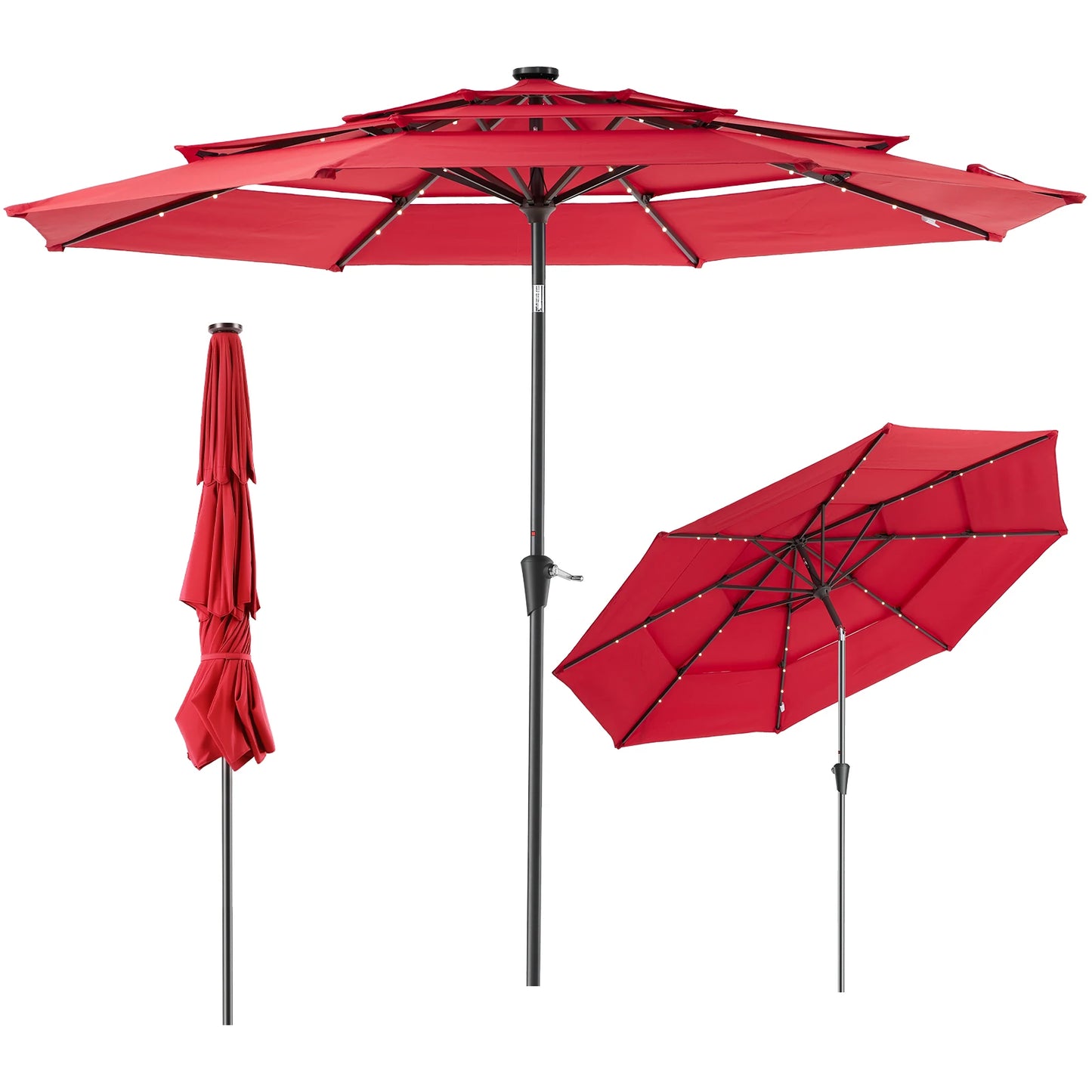 Jhk 3 Tier Outdoor Patio Umbrella With 32 LED Lights And Crank