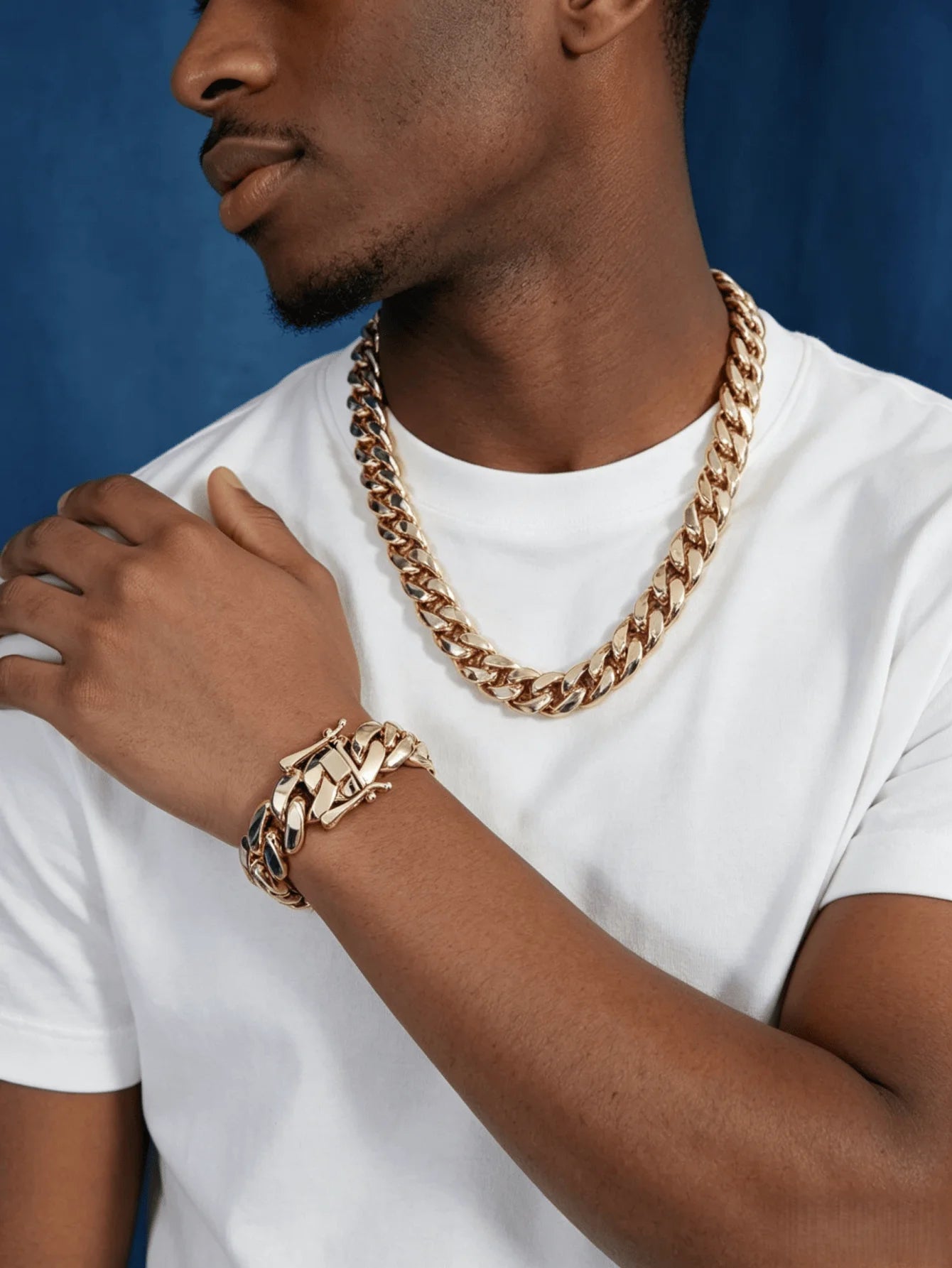 8-22mm Hip Hop Bling Gold Color Stainless Steel  Cuban Miami Link Chain Necklaces for 18k Gold-plated Men Rapper Jewelry(1PC)