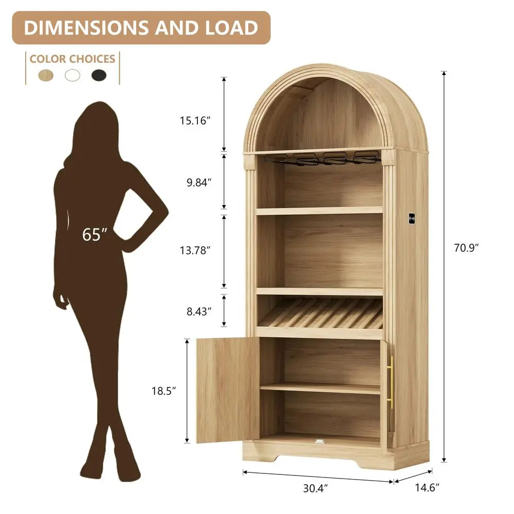 Arched Wine Bar Cabinet With LED Light and Stemware Rack