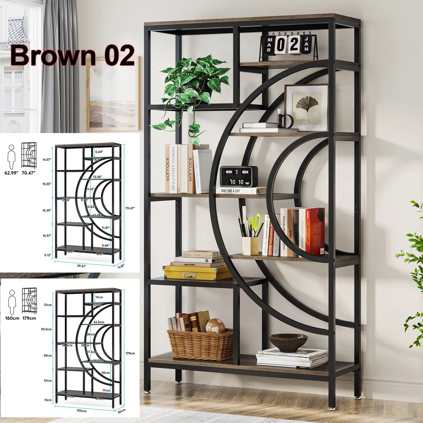 Tribesigns Industrial 5-Tier Etagere Bookcase Freestanding Shelf Organizer