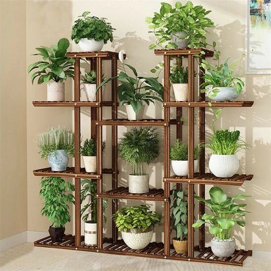 Wooden 11-Tier Plant Stand Carbonized For Indoor And Outdoor