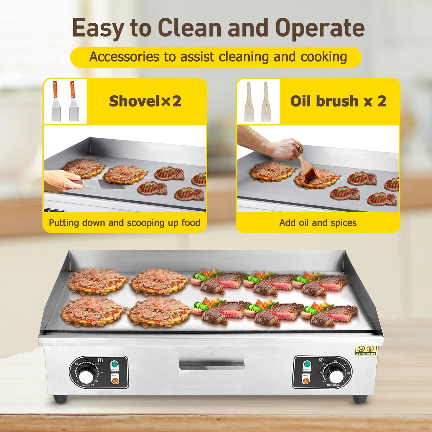 Adoolla 1500W 110V Commercial Electric Grill Countertop Nonstick Teppanyaki