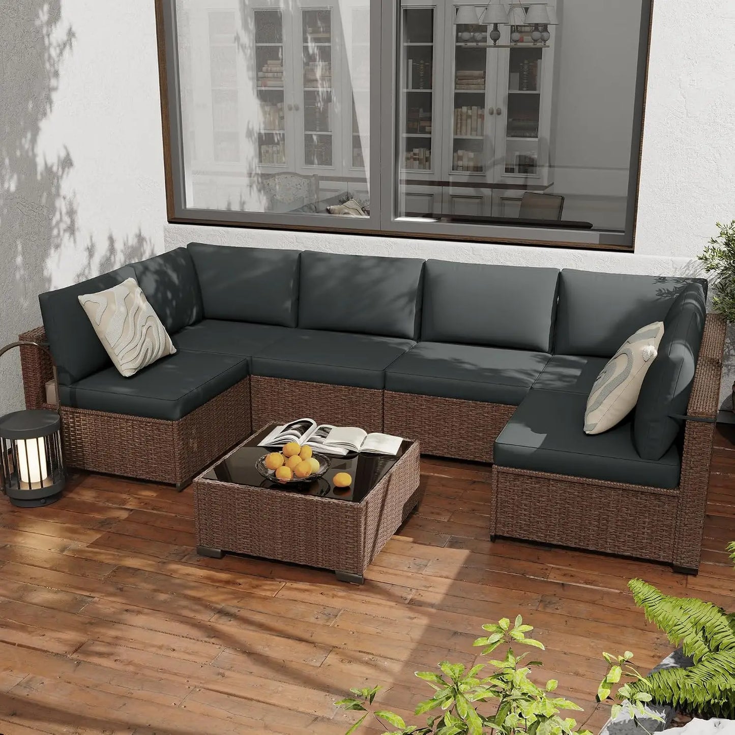 Seven Piece All Weather PE Rattan Modular Sectional Patio Set