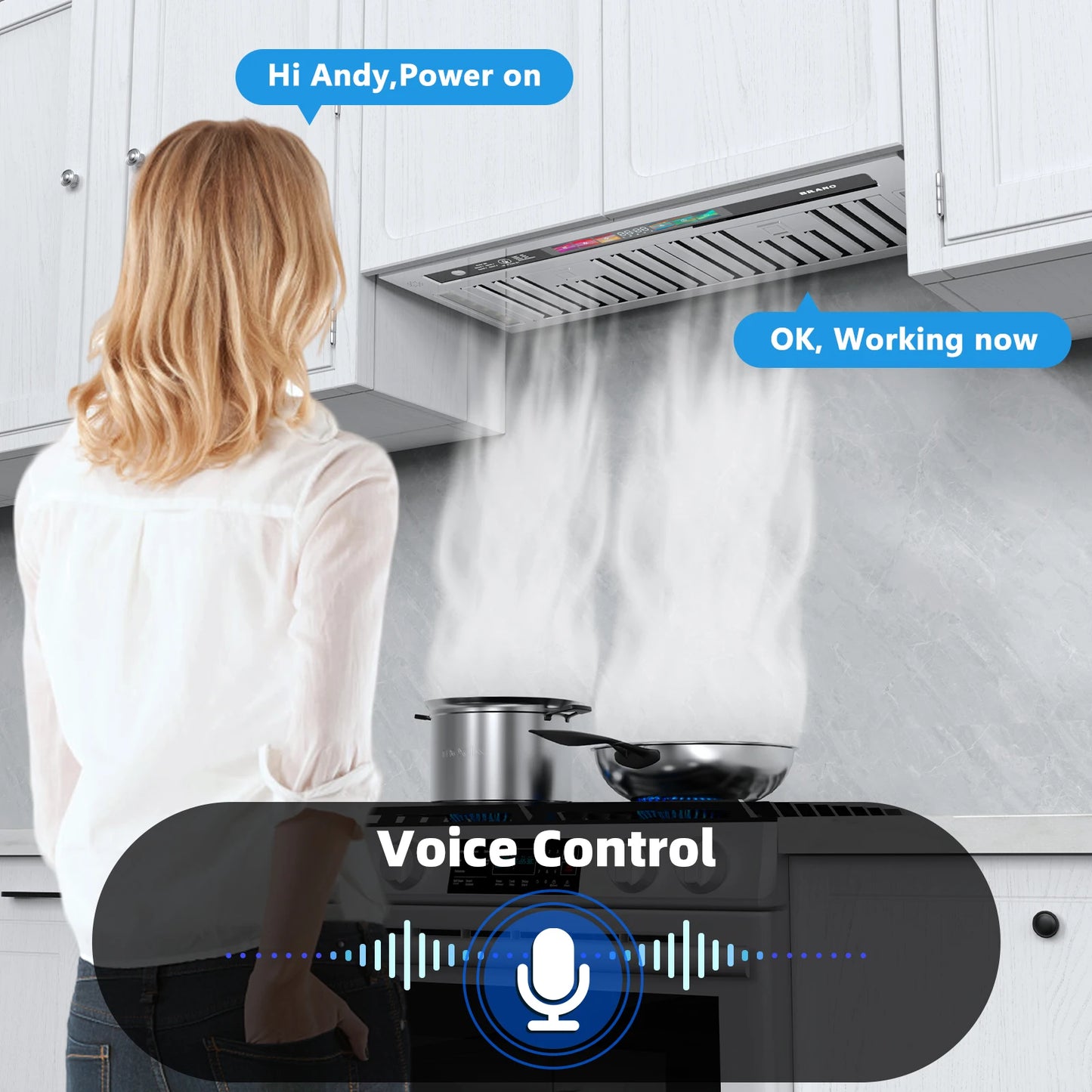BRANO Range Hood Insert 900 CFM Smart Voice Gesture Touch Control 4 Speed