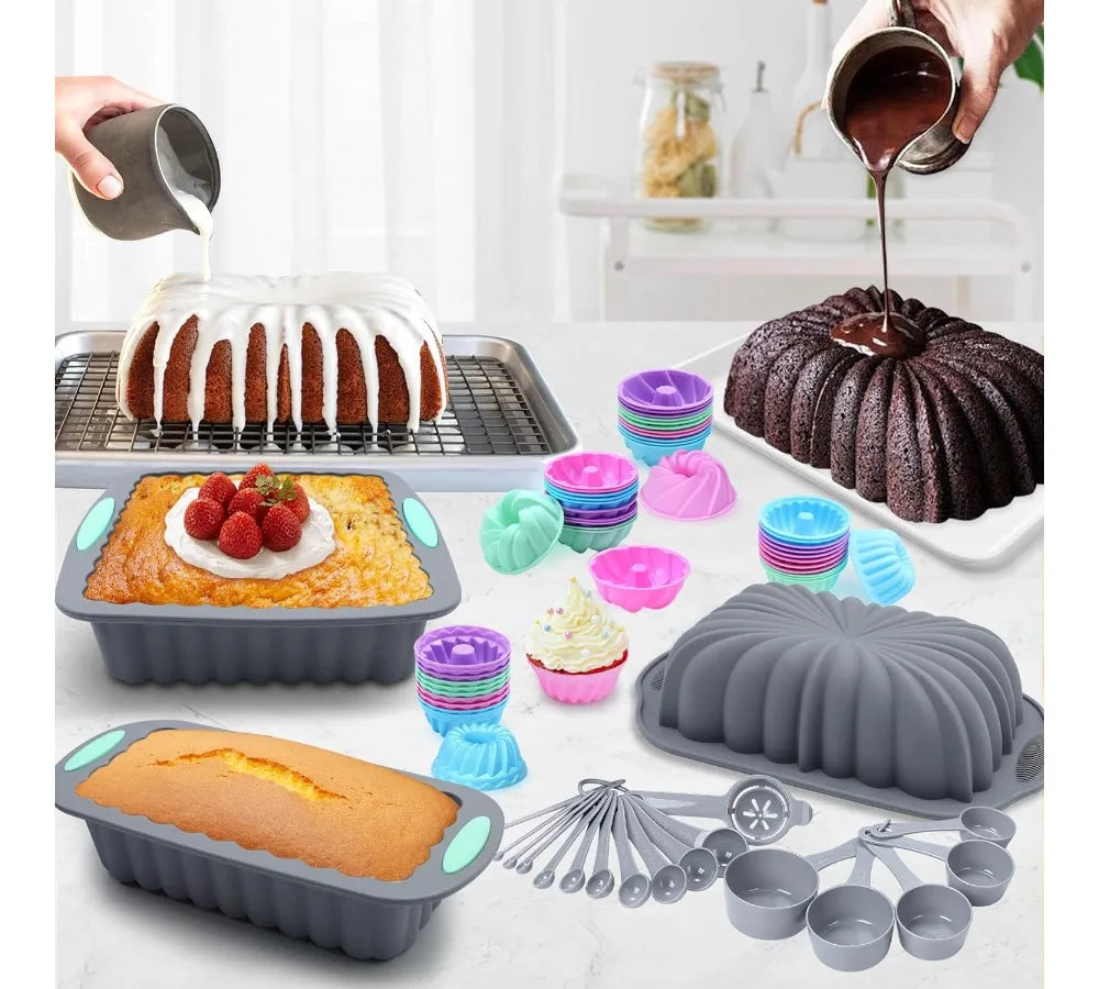 72pc Silicone Bakeware Set Nonstick Oven Pans For Baking Cakes