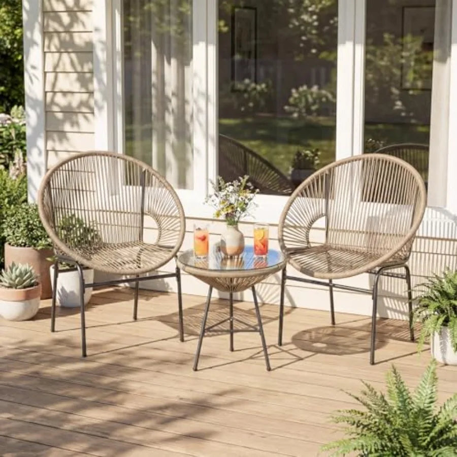 Acapulco Style 3-Piece Outdoor Patio Furniture Set With Glass Table All Weather