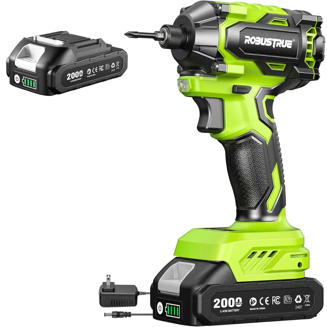 Robustrue Electric Screwdriver 21V 1/4" Hex Cordless Impact Driver 230N.m Brushless Impact Driver Drill Set with 2.0 Ah Battery Variable Speed
