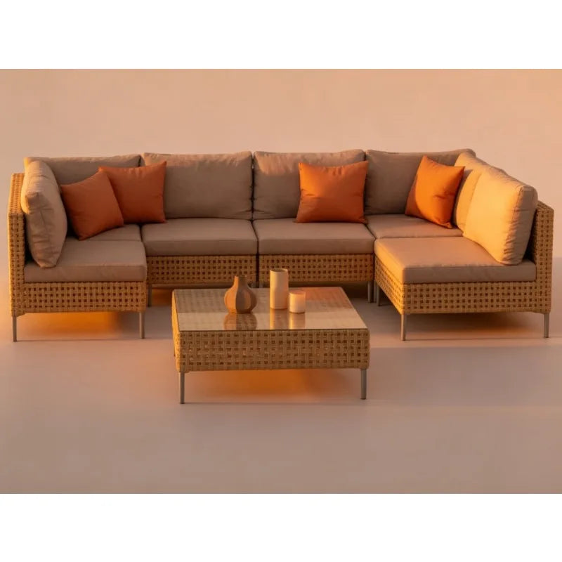 Boho Outdoor Conversation Set In Wicker With Water Resistant Cushions