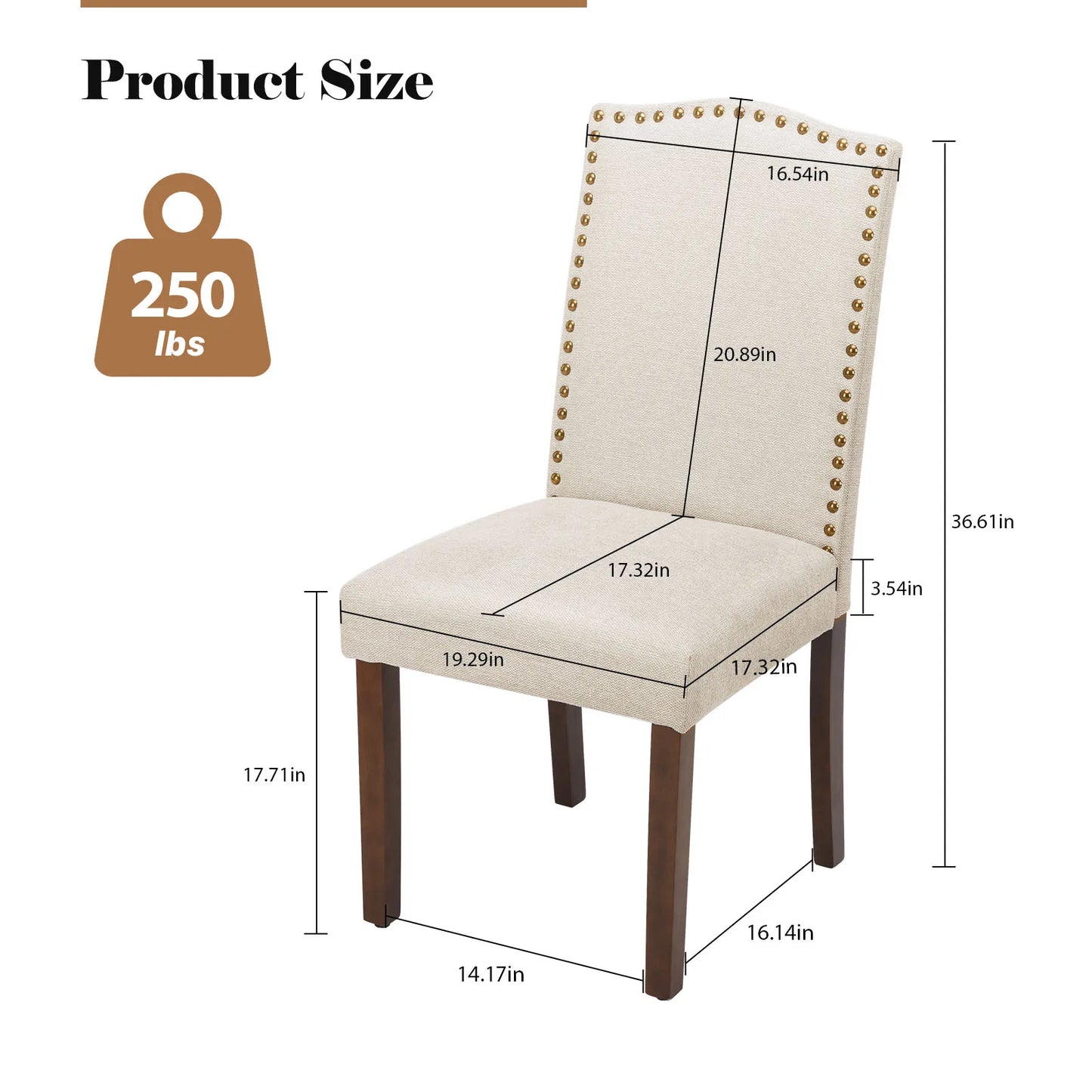 Mcq Set Of 2 Farmhouse Wooden Leg Fabric Dining Chairs
